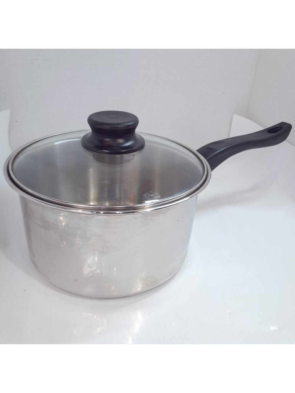Vintage Mirro pot with knob lid stainless steel 3.75qt 3.75 quart black handle